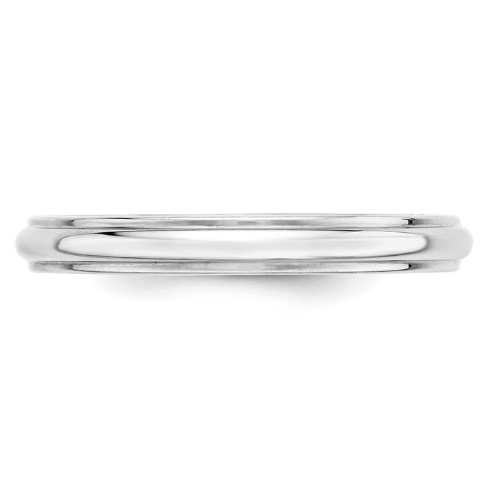 10K Solid White Gold 3mm Half Round Edge Plain Classic Wedding Band Ring