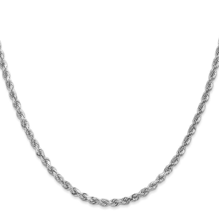 10K Solid White Gold 3mm Rope Chain Twisted Link Necklace