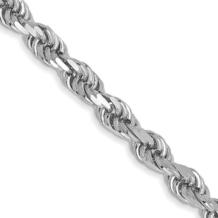 10K Solid White Gold 3mm Rope Chain Twisted Link Necklace