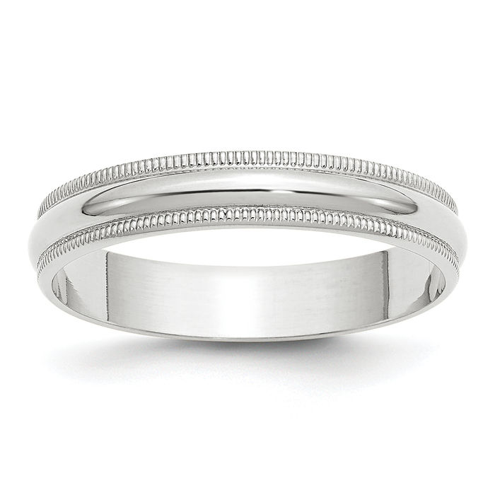 10K Solid White Gold 4mm Milgrain Half Round Classic Wedding Ring - Picture 7 of 132