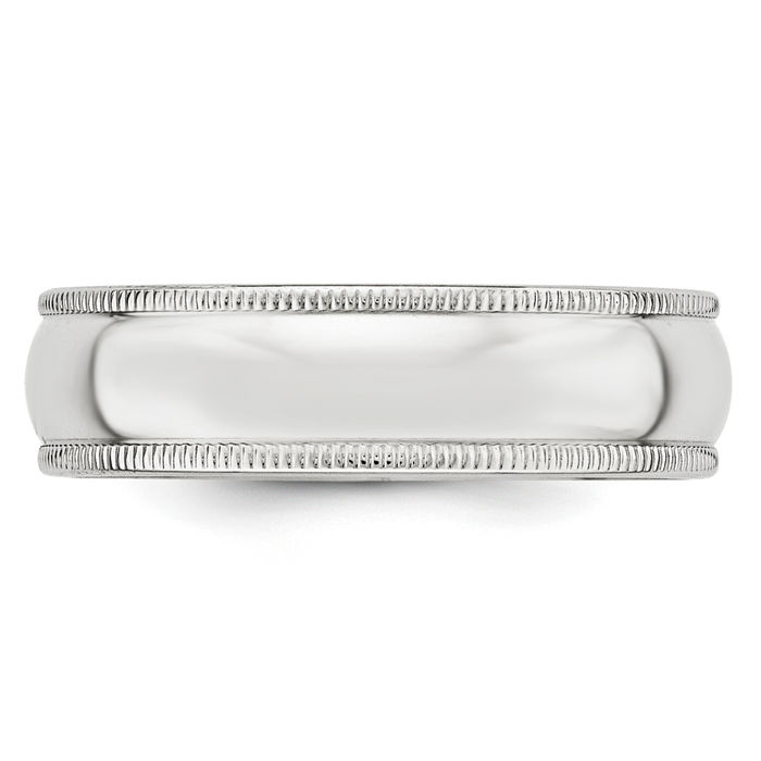 10K Solid White Gold 6mm Milgrain Half Round Classic Wedding Ring - Picture 11 of 112