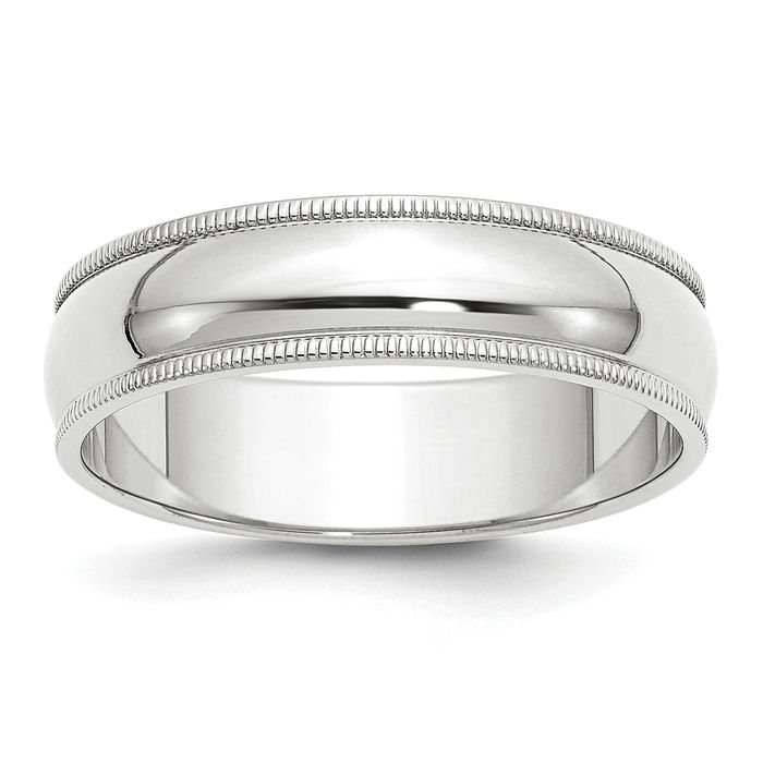 10K Solid White Gold 6mm Milgrain Half Round Classic Wedding Ring - Picture 8 of 112