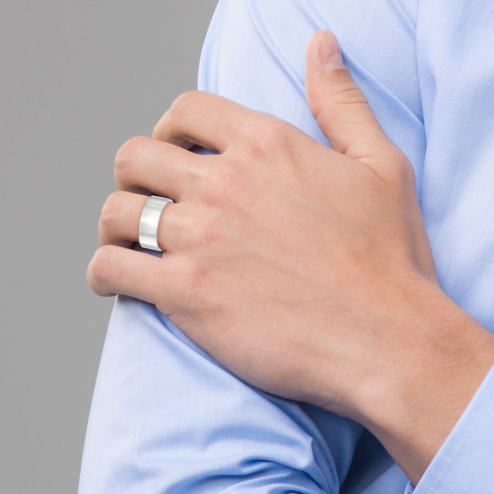 10K Solid White Gold 8mm Plain Classic Wedding Band Ring