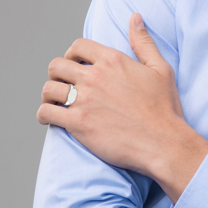 10K Solid White Gold Custom Engraved Signet Ring Handmade Personalized Monogram Initial Letter Band