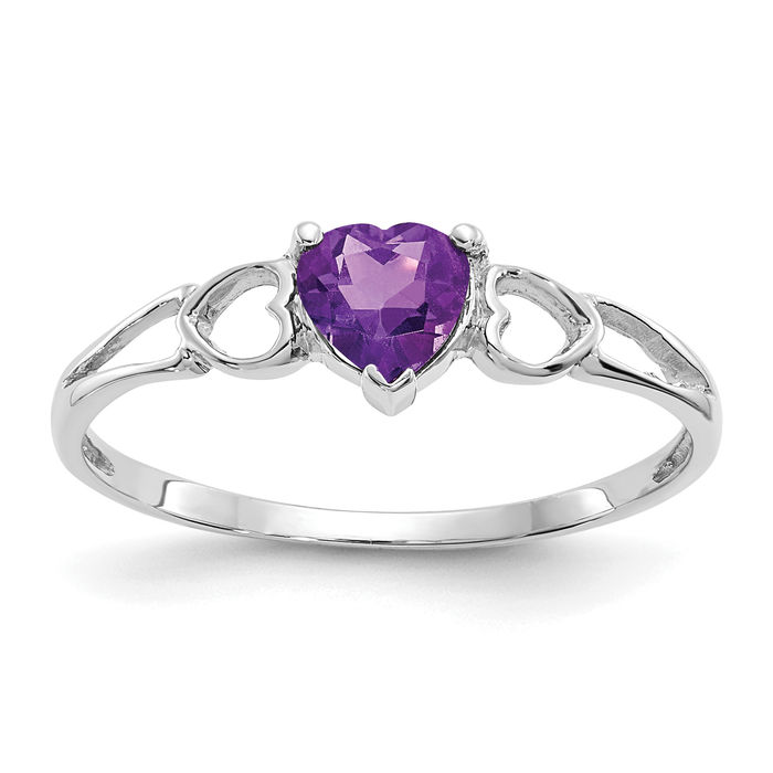 10K Solid White Gold Amethyst Heart Ring - Picture 10 of 36