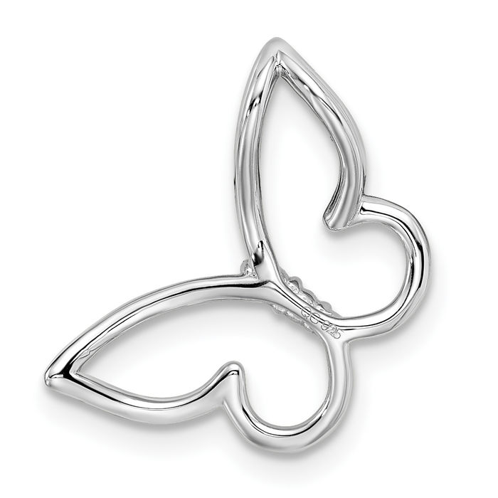 10K Solid White Gold Butterfly Wings Diamond Floating Chain Slide Pendant Necklace Charm