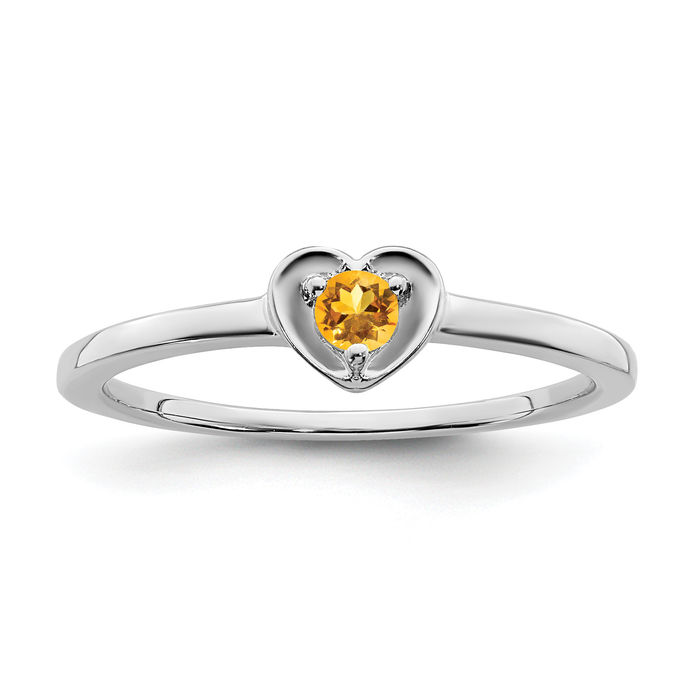 10K Solid White Gold Citrine Heart Ring - Picture 7 of 60
