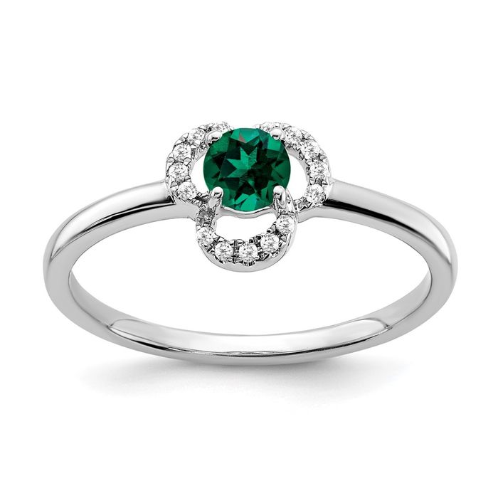 Bague offres diamant émeraude de laboratoire en or blanc massif 10 carats