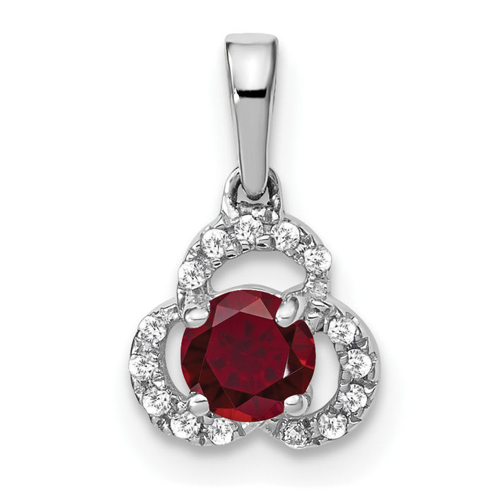 10K Solid White Gold Lab Ruby Diamond Necklace - Picture 10 of 12