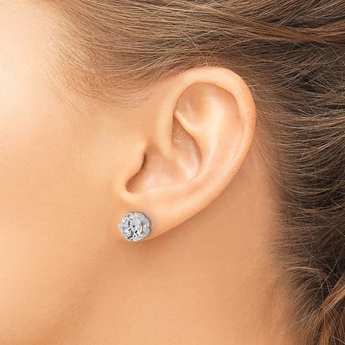 10K Solid White Gold Cubic Zirconia CZ Stud Earrings