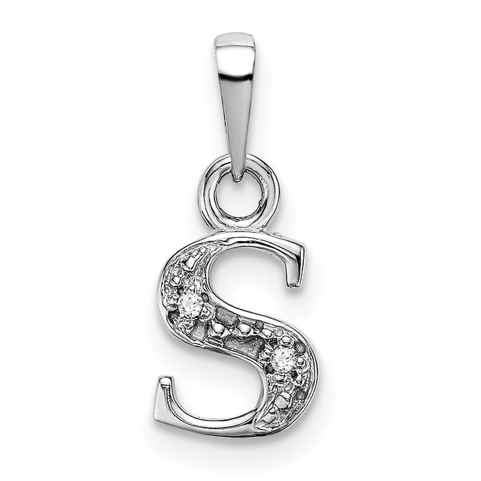 10K Solid White Gold Letter S Initial Necklace - Picture 11 of 12