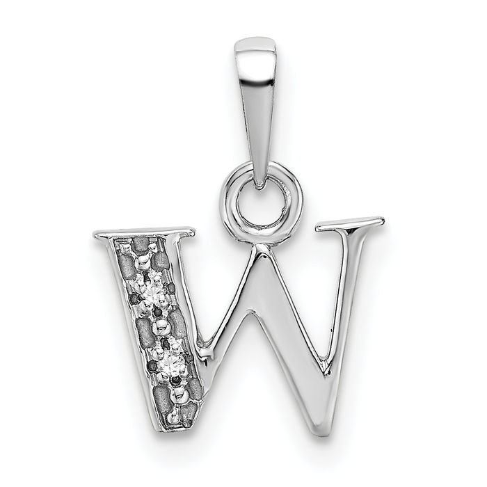 10K Solid White Gold Letter W Initial Necklace - Picture 11 of 12