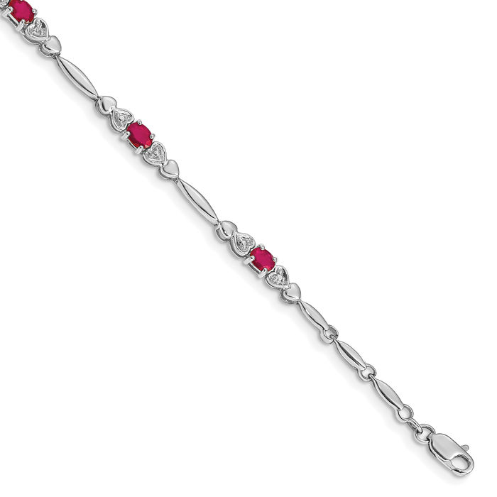 10K Solid White Gold Diamond Ruby Tennis Bracelet - Picture 7 of 12