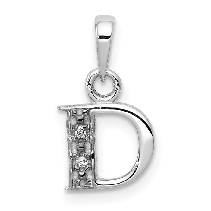 10K Solid White Gold Diamond Letter D Initial Necklace - Picture 11 of 12