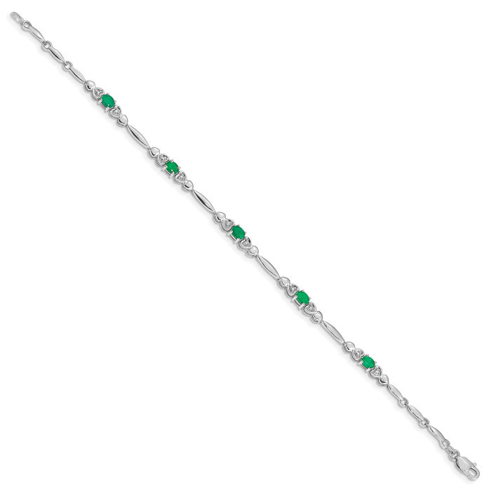 10K Solid White Gold Diamond Green Emerald Chain Gemstone Tennis Bracelet