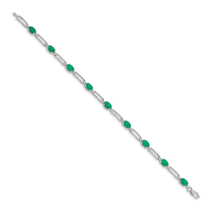 10K Solid White Gold Diamond Green Emerald Chain Gemstone Tennis Bracelet