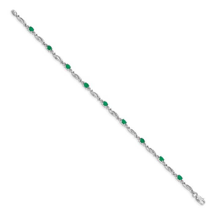 10K Solid White Gold Diamond Green Emerald Chain Gemstone Tennis Bracelet