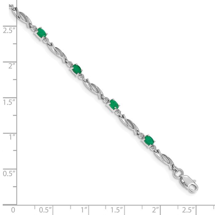 10K Solid White Gold Diamond Green Emerald Chain Gemstone Tennis Bracelet