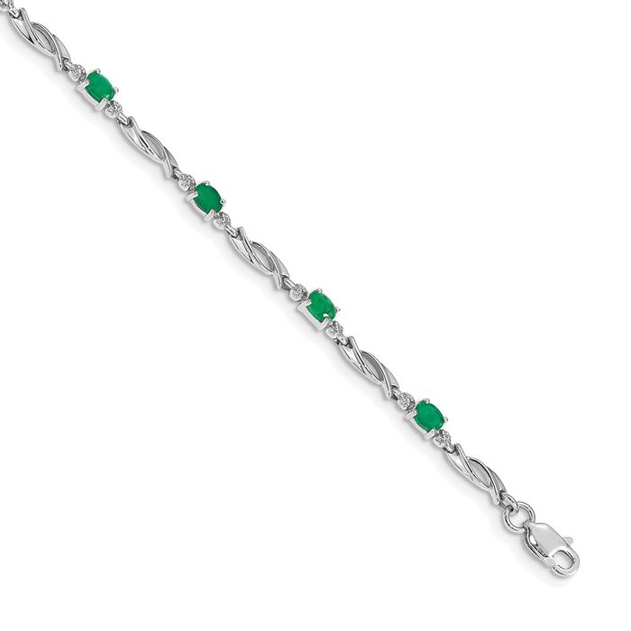 10K Solid White Gold Diamond Emerald Tennis Bracelet - Picture 8 of 12