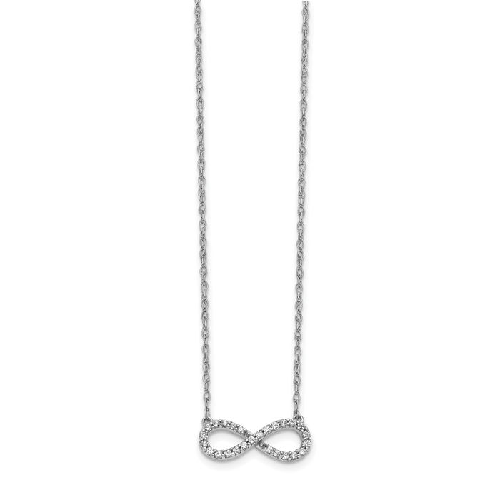 10K Solid White Gold Diamond Infinity Twisted Love Knot Symbol Necklace Chain