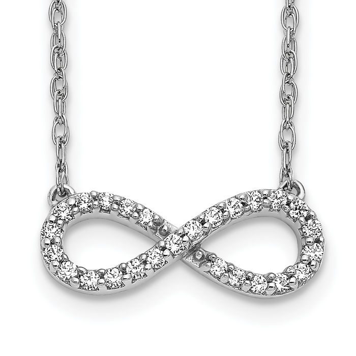 10K Solid White Gold Diamond Infinity Twisted Love Knot Symbol Necklace Chain