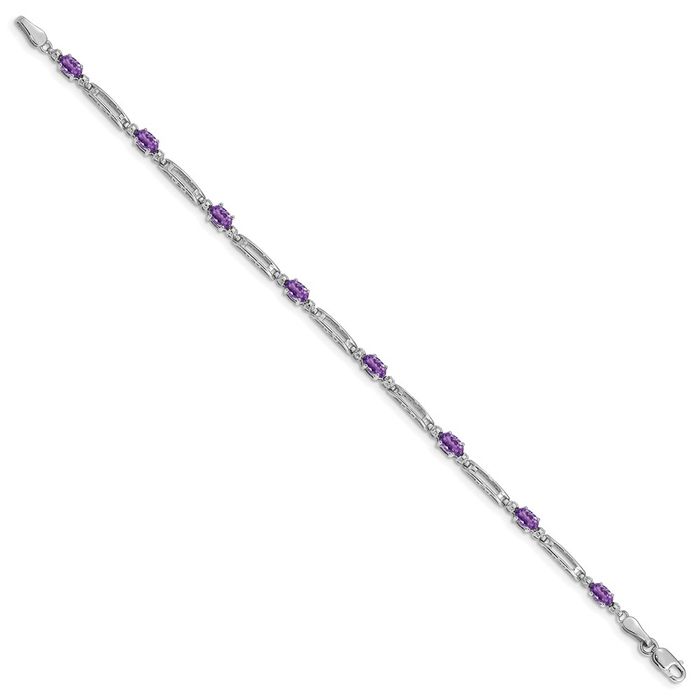 10K Solid White Gold Diamond Purple Amethyst Chain Gemstone Tennis Bracelet