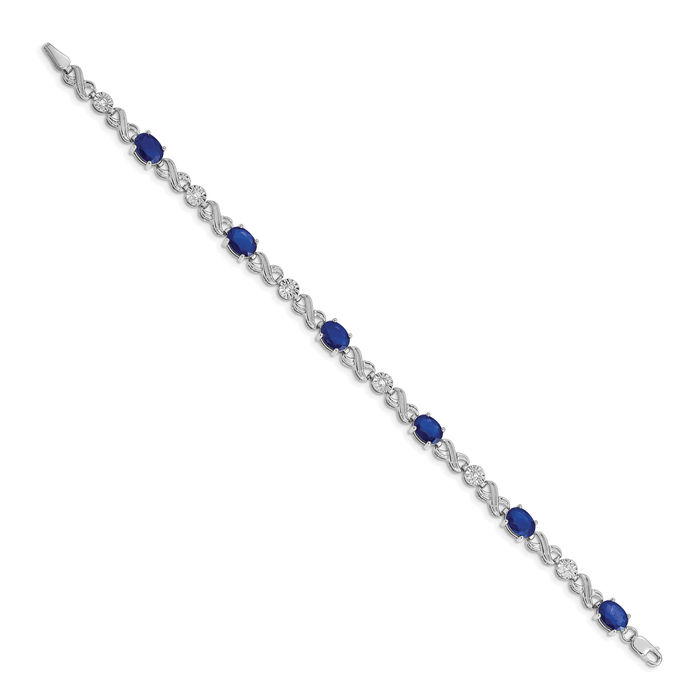 10K Solid White Gold Diamond Blue Sapphire Infinity Twisted Love Knot Symbol Chain Bracelet