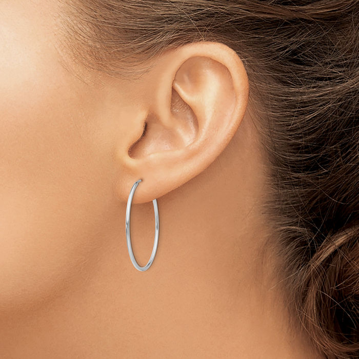 10K Solid White Gold Endless Round Medium Hoop Earrings