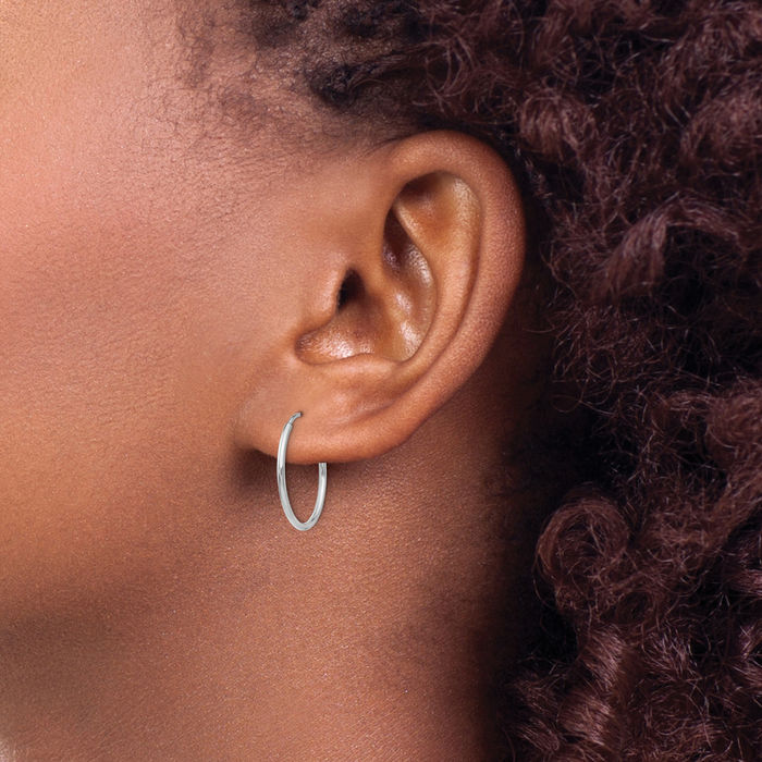 10K Solid White Gold Endless Round Small Hoop Earrings