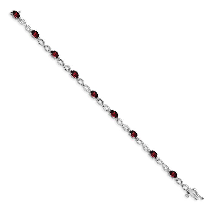 10K Solid White Gold Red Garnet Diamond Infinity Twisted Love Knot Symbol Chain Bracelet