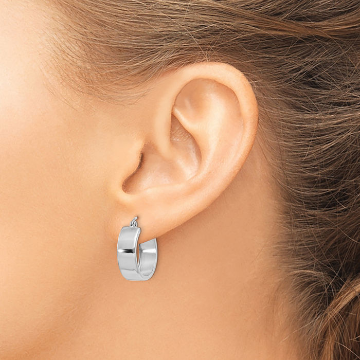 10K Solid White Gold Round Medium Hoop Earrings