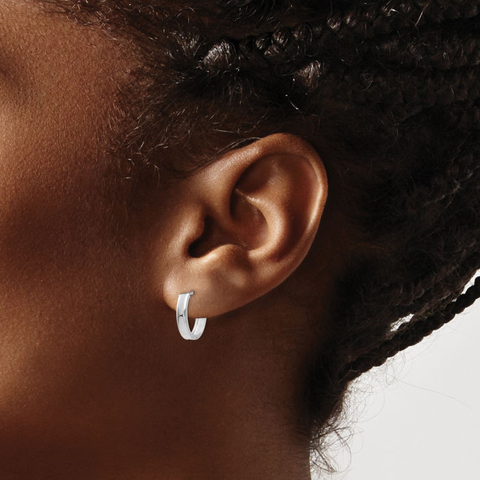 10K Solid White Gold Huggie Small Hoop Earrings