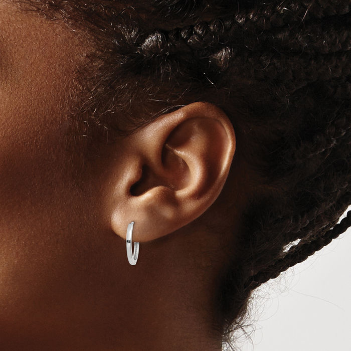 10K Solid White Gold Round Huggie Mini Small Hoop Earrings