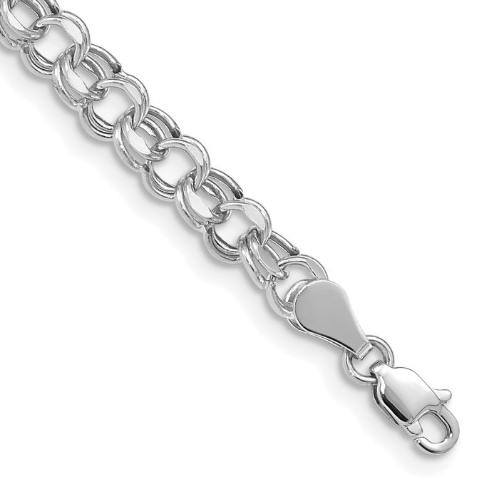 10K Solid White Gold Lite 5mm Double Link Chain Charm Bracelet