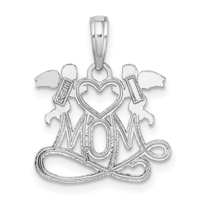 10K Solid White Gold Mom Heart Guardian Angels Necklace Mama Charm Mother Pendant