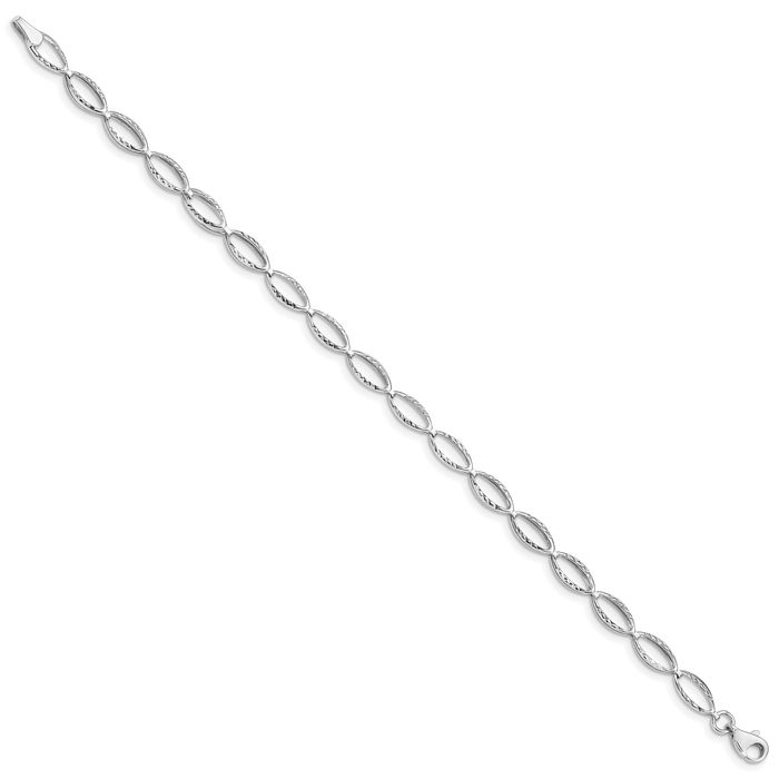 10K Solid White Gold Oval Cable Rolo Link Chain Bracelet