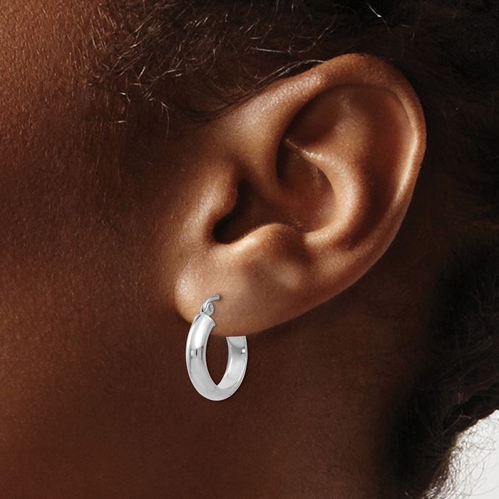 10K Solid White Gold Round Small Hoop Earrings