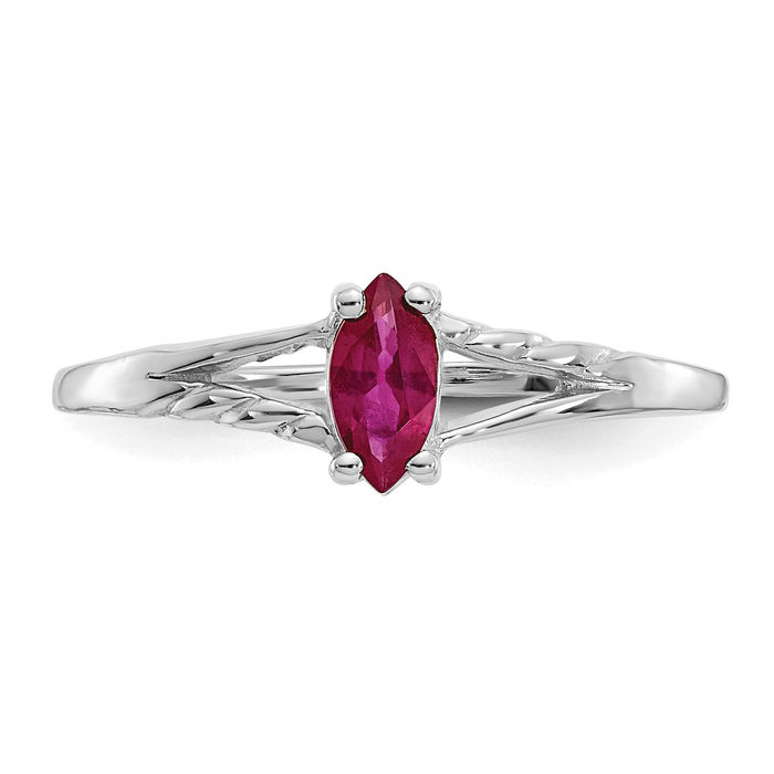 10K Solid White Gold Red Ruby Ring Gemstone Band July Birthstone Jewelry