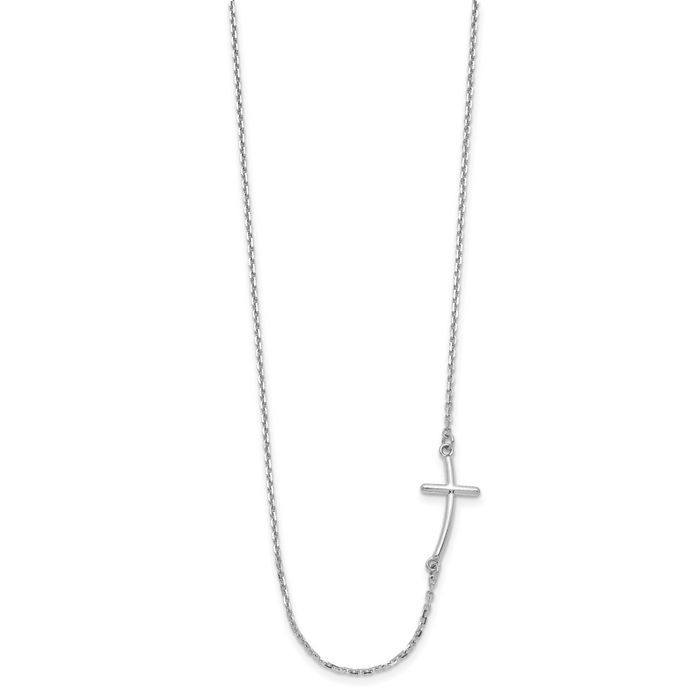 10K Solid White Gold Sideways Holy Cross Chain Necklace