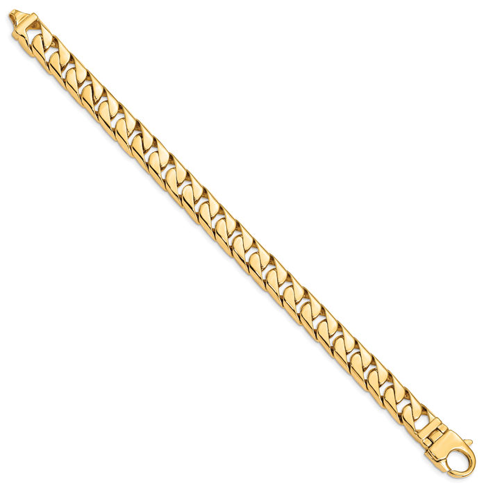 10K Solid Yellow Gold 10.20mm Long Link Half Round Curb Chain Bracelet