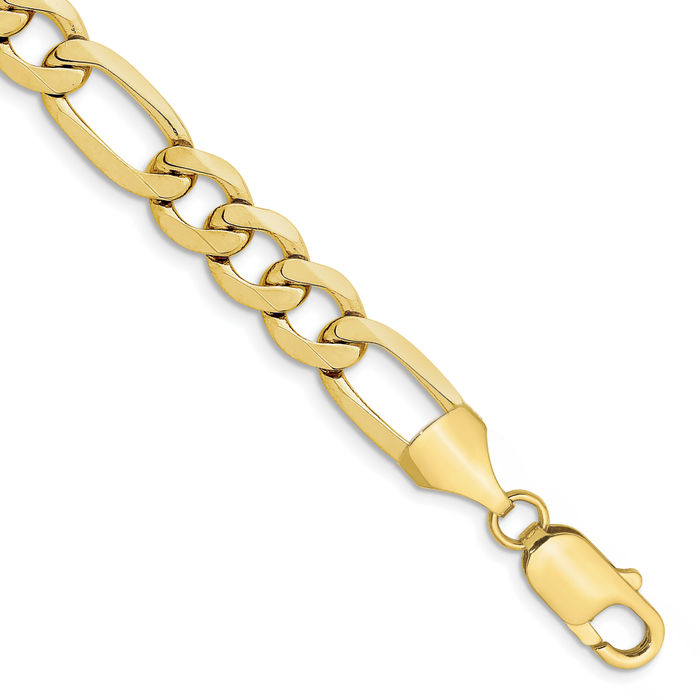 10K Solid Yellow Gold 10mm Concave Figaro Link Chain Bracelet