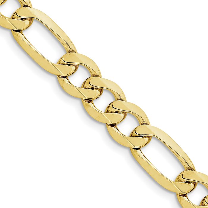 10K Solid Yellow Gold 10mm Concave Figaro Link Chain Necklace