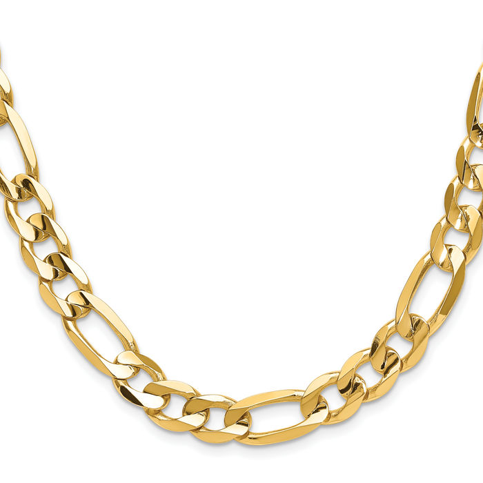 10K Solid Yellow Gold 10mm Concave Figaro Link Chain Necklace