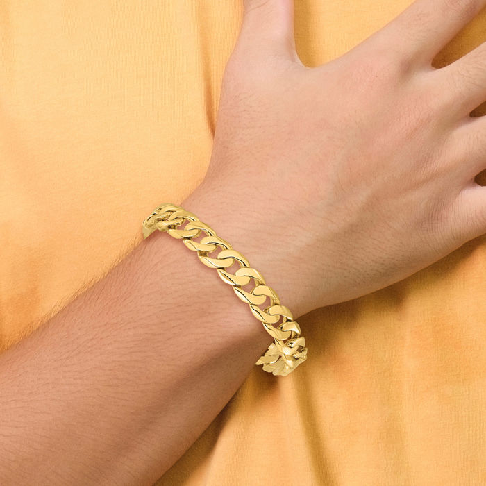 10K Solid Yellow Gold 11mm Curb Link Chain Bracelet