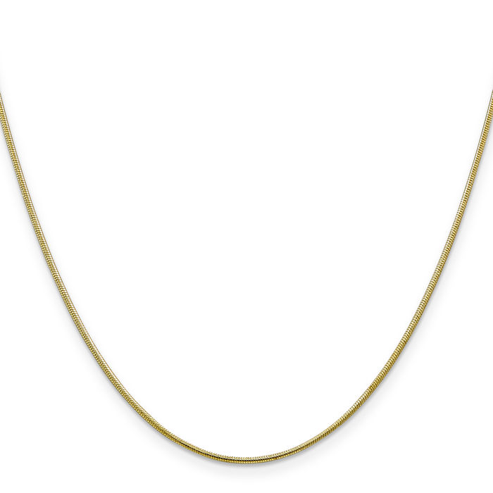 10K Solid Yellow Gold 1.1mm Round Cubetto Omega Snake Chain Herringbone Necklace