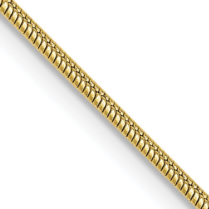 10K Solid Yellow Gold 1.1mm Round Cubetto Omega Snake Chain Herringbone Necklace