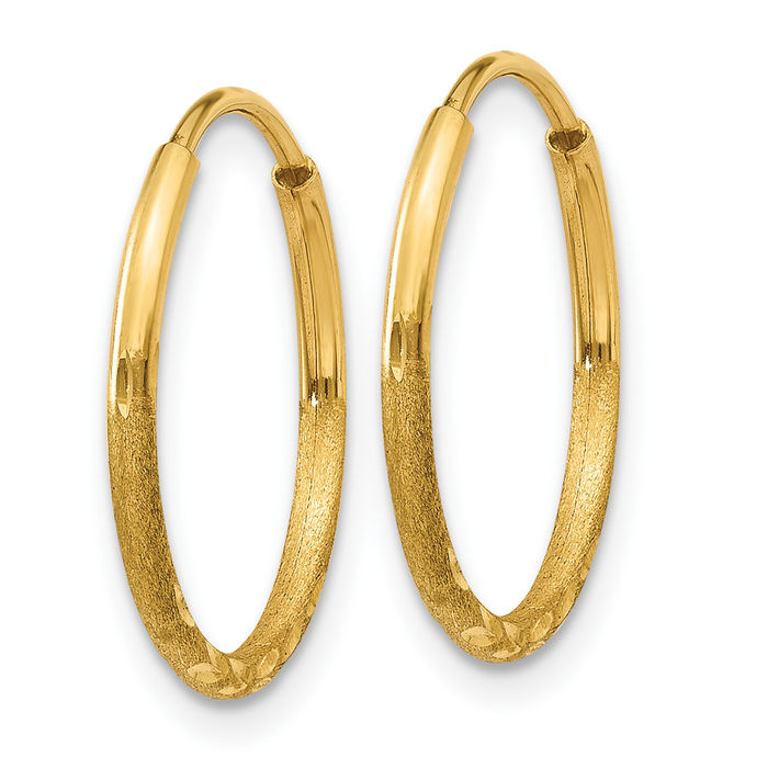 10K Solid Yellow Gold 1.25mm Endless Round Huggie Small Hoop Earrings