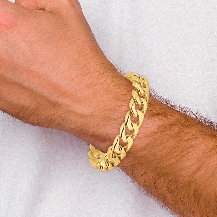 10K Solid Yellow Gold 13.4mm Round Curb Link Chain Bracelet