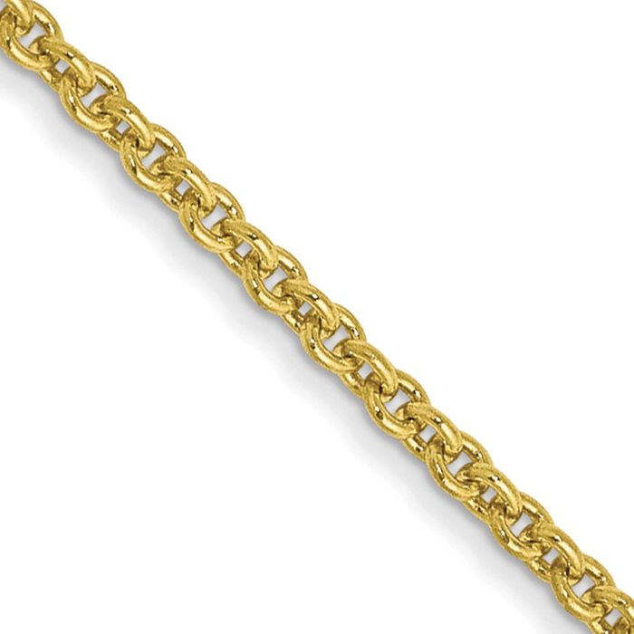 10K Solid Yellow Gold 1.4mm Round Cable Rolo Link Chain Belcher Necklace