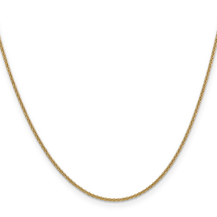 14K Solid Yellow Gold 1.6mm Round Cable Rolo Link Chain Belcher Necklace